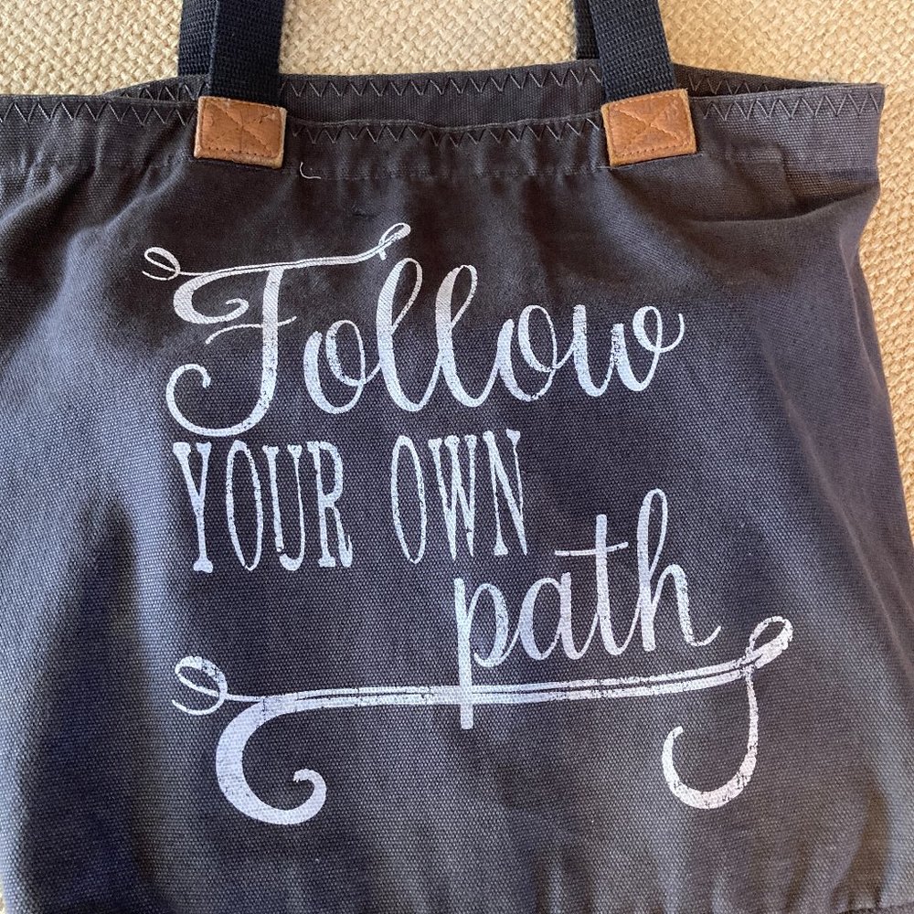 Thirty One "Follow Your Own Path" Gray Canvas Tote - image 4